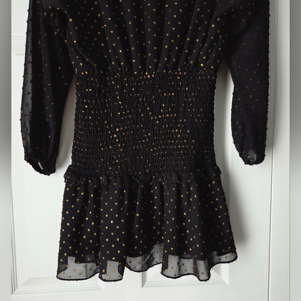 Aqua Black Dress with Gold Dots size S - Picture 9 of 10